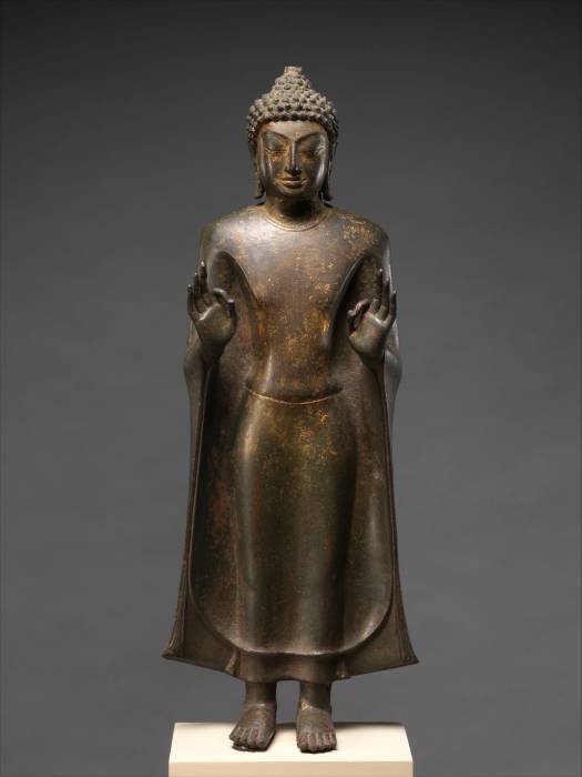 Standing Buddha, 8th9th century
Thailand (Nakhon Pathom Province),
Mon-Dvaravati period
Bronze with traces of gilt; H. 27 in. (68.6 cm); W. 10 1/4
in. (26 cm); D. 5 3/8 in. (13.7 cm)
The Metropolitan Museum of Art, New York,
Fletcher Fund, 1959...
